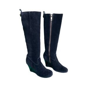 Tory Burch Black Duede Knee High Wedge Boot